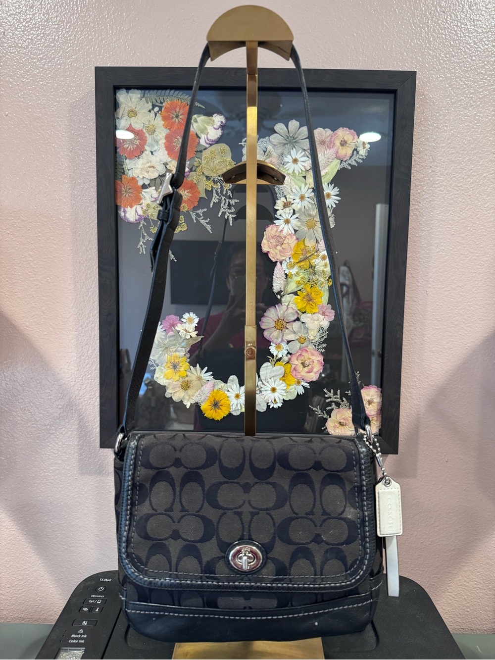 Coach Black Signature Canvas Turnlock Shoulder Bag